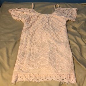 Peach Peekaboo Shoulder Lace Dress